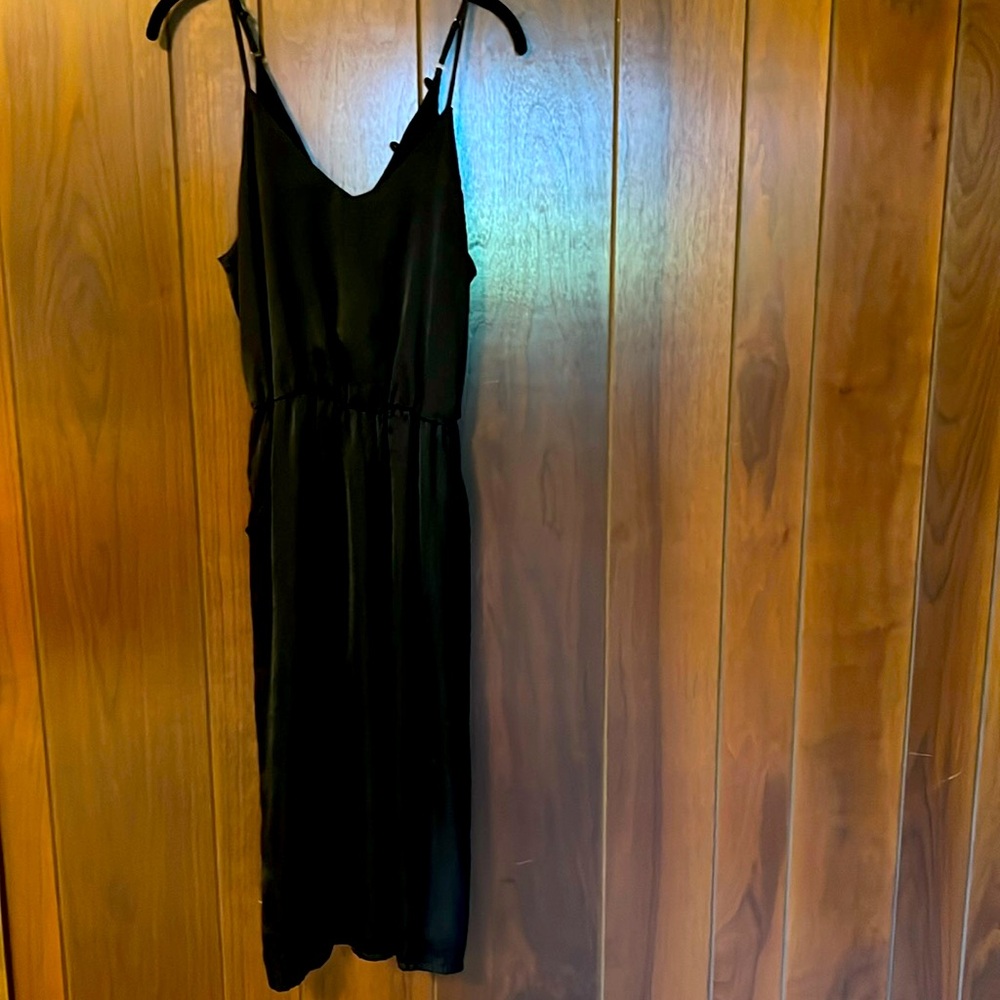 Silky black tank-top romper